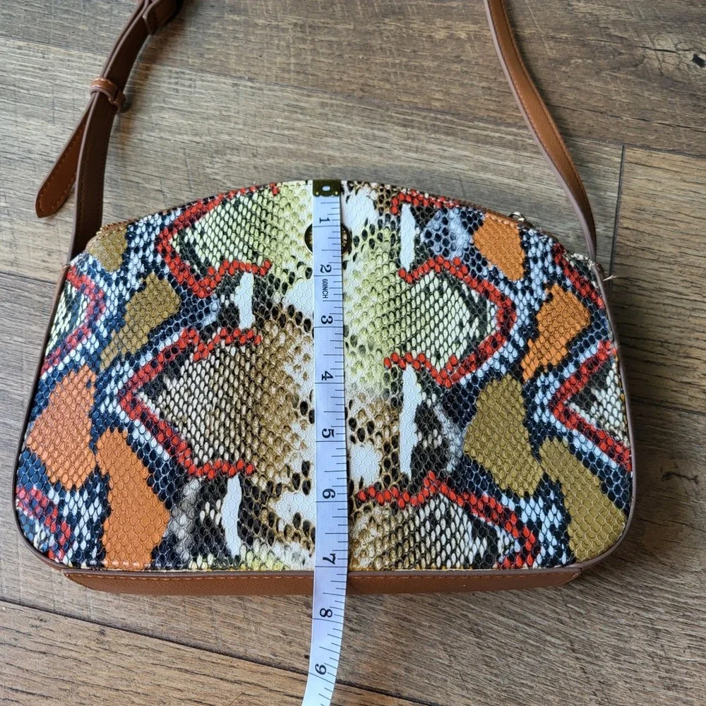 Anne Klein Multi Color Snakeskin Crossbody Bag Triple Compartment Brown Strap
